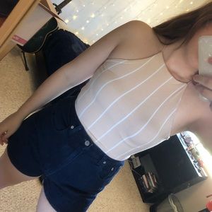 nude with white stripes cropped tank top